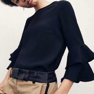 J. Crew Tiered Bell-sleeve Top in Drapey Crepe Dark Navy Blue Size 10 Blouse